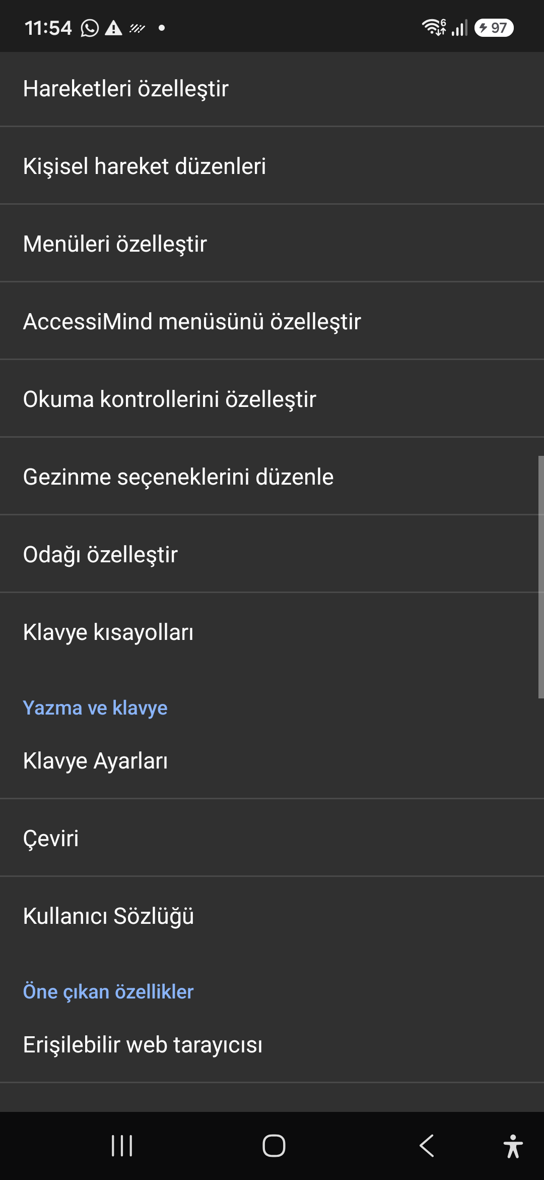 6. Genel Ayarlar, Sesle Yazma (Voice Typing) ve Dikte — Ayarlar > Genel > Voice Typing and Dictation / Gelişmiş Sesli Komutlar